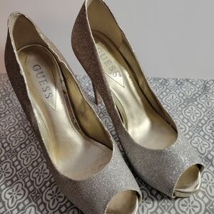 Guess Glittering Silver‎ Peep Toe Heels